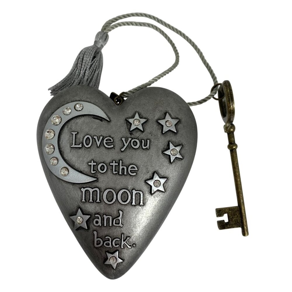 Delsie Chambon Art Hearts Figurine "Love You To The Moon And Back" Key & Tassel